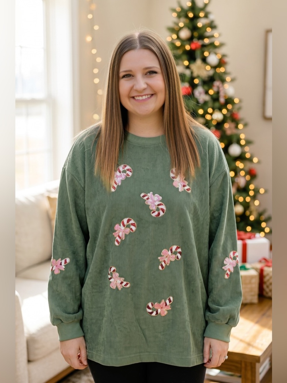 Candy Cane Sequin Ribbed Pullover